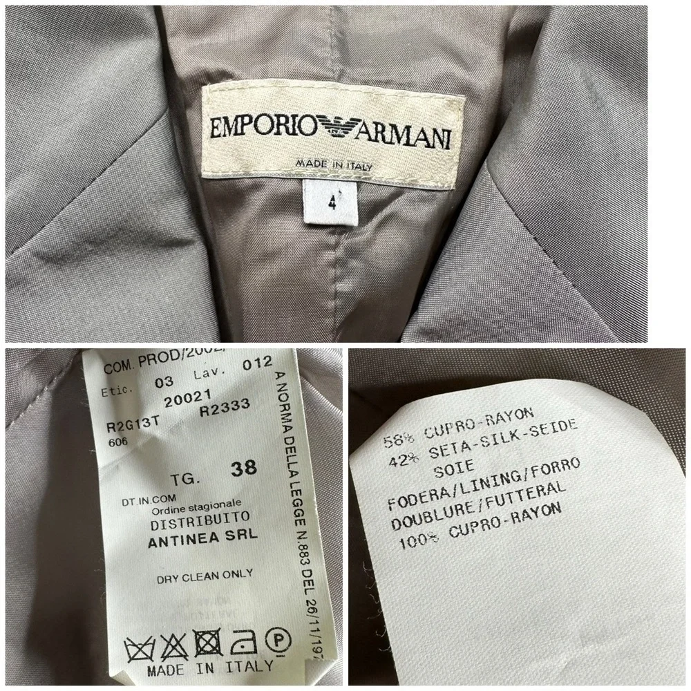 Emporio Armani Vintage Single Button Gray Silver Silk Blend Blazer Jacket Size 4
